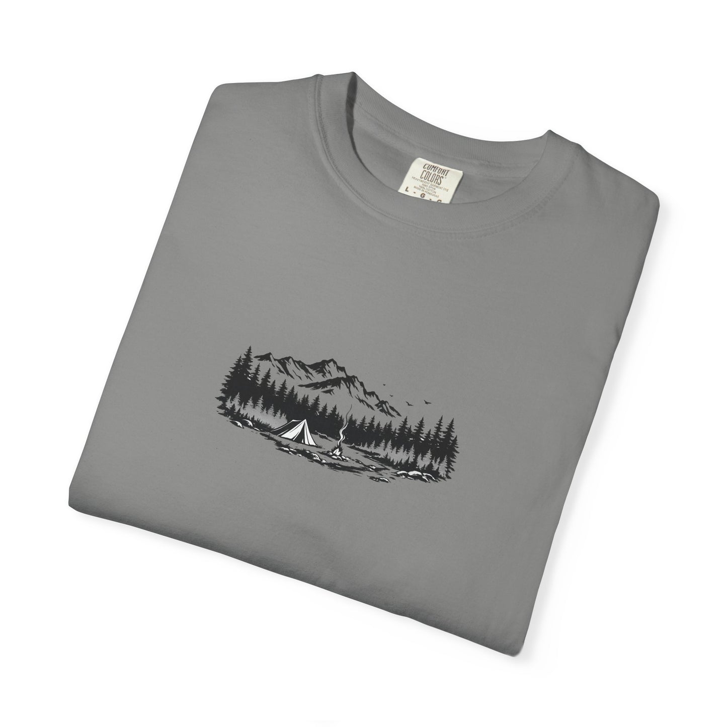 Mountain Lake Camp T-Shirt — Minimal Outdoor Nature Graphic