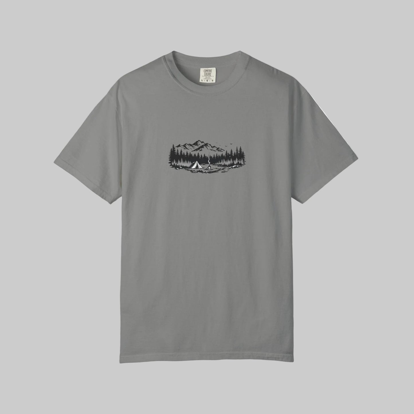 Mountain Lake Camp T-Shirt — Minimal Outdoor Nature Graphic