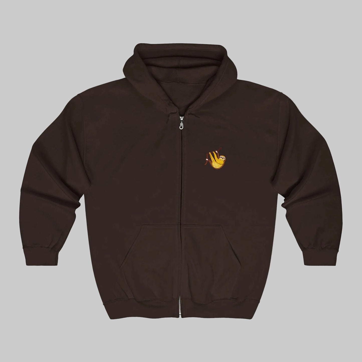 Chest Pocket Fox Zip Hoodie — Small Autumn Fox Emblem