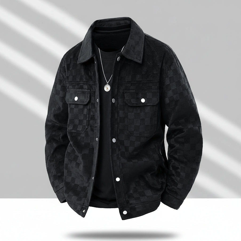 Men'S Stylish Plaid Collared Suede Jacket, Coats, Loose Comfortable Windproof Warm Jacket for Outdoor Activities, Perfect for Fall & Winter, Casual Wear