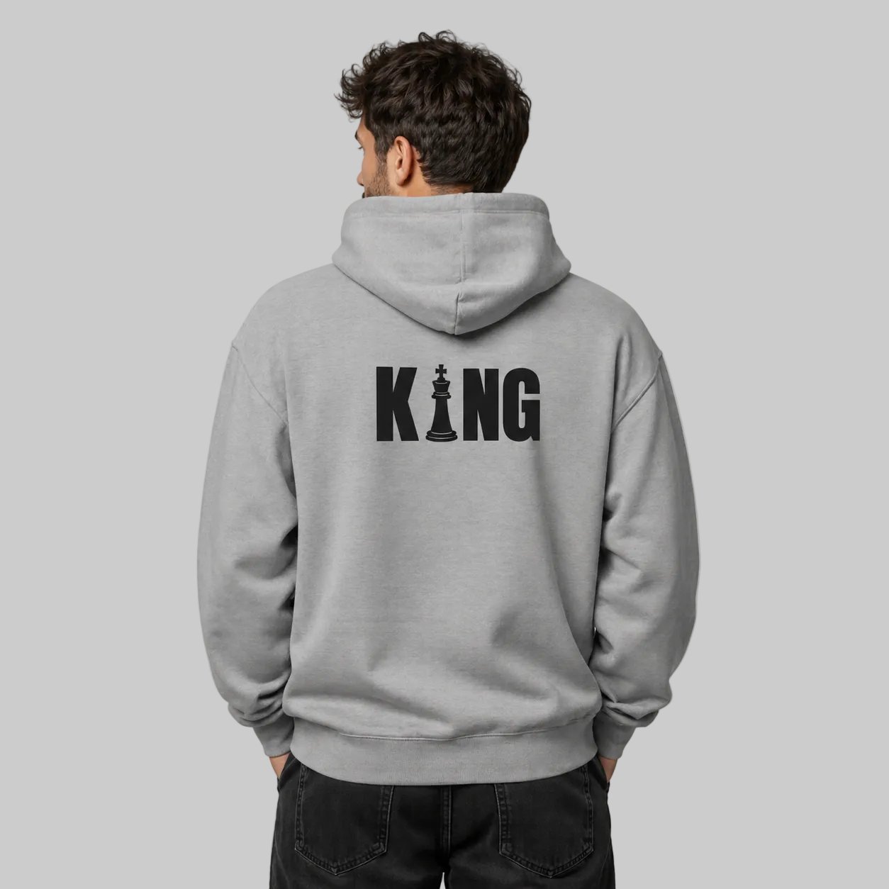King Chess Piece Hoodie — Men's Grey Chess King Back Print