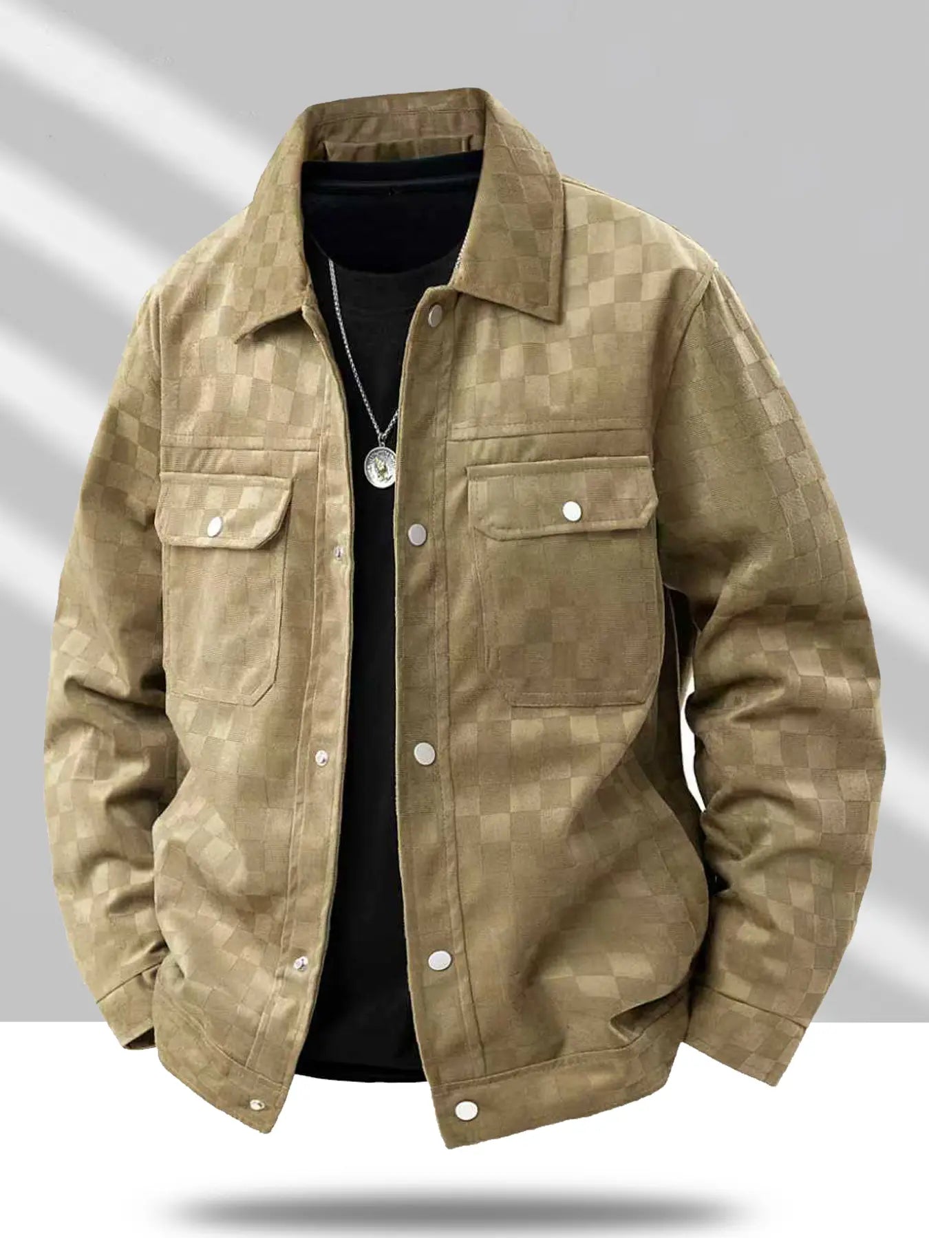 Men'S Stylish Plaid Collared Suede Jacket, Coats, Loose Comfortable Windproof Warm Jacket for Outdoor Activities, Perfect for Fall & Winter, Casual Wear